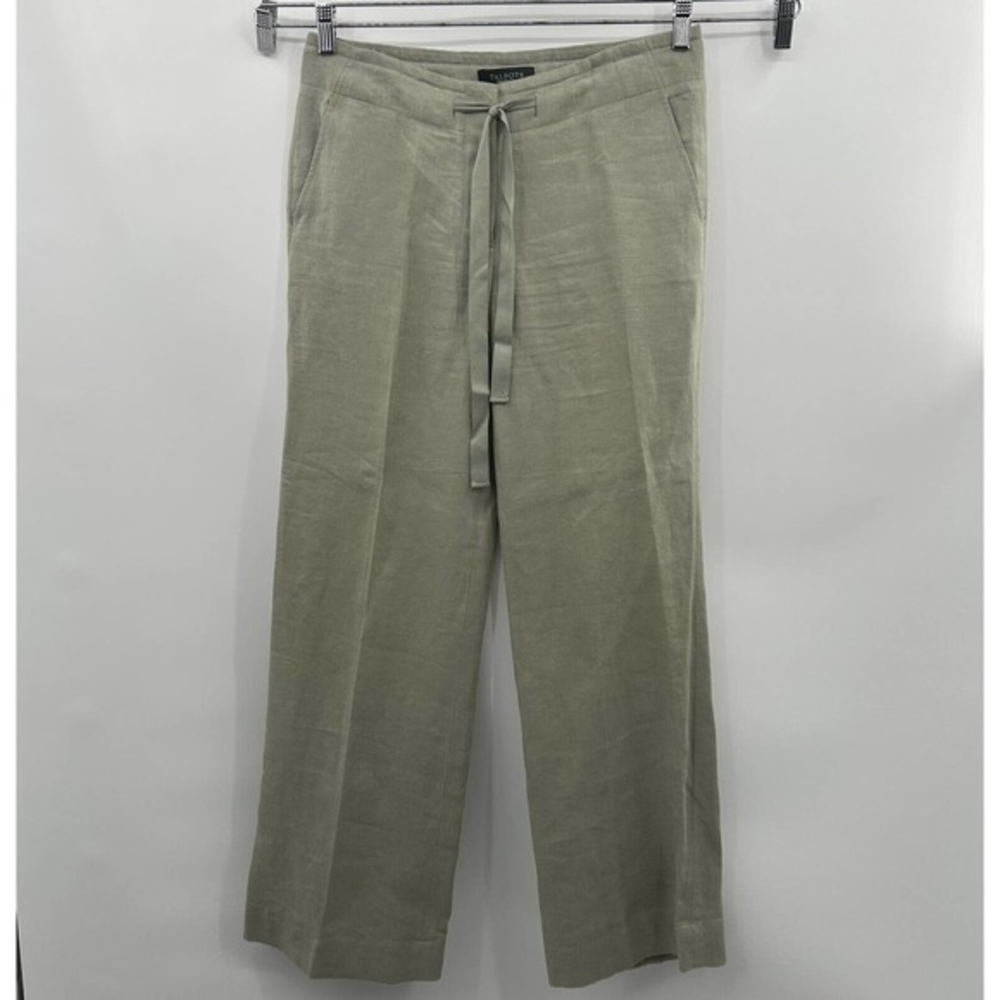 Talbots Signature Linen Pants Women’s 32/32 Tie Waist Straight‎ Leg Trouser Sage